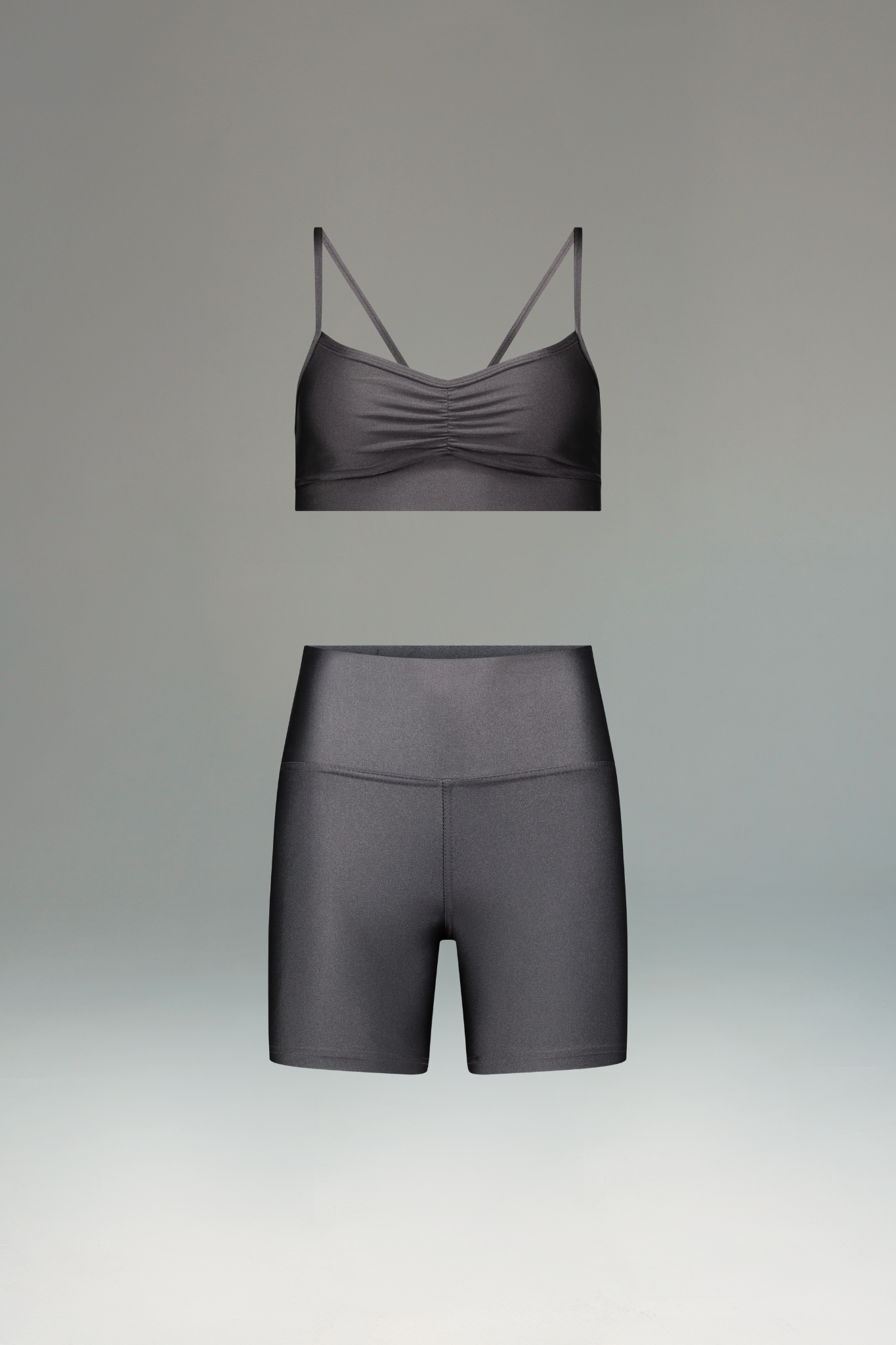 טופ LIRUX כתפיה דקה כיווץ + טייץ LIRUX קצר - GREY