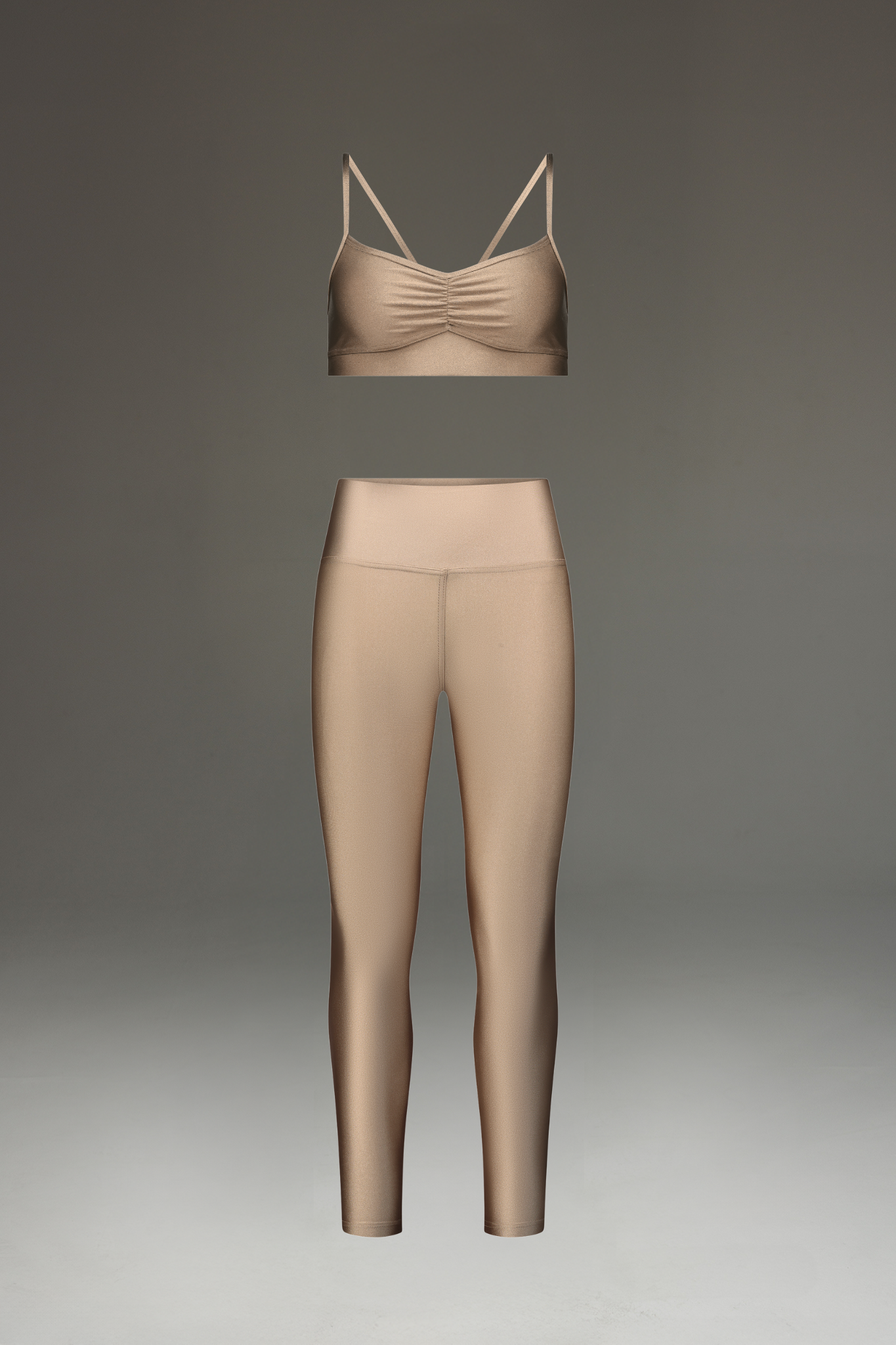 טופ LIRUX כתפיה דקה כיווץ + טייץ LIRUX ארוך גבוה - DESERT SAND