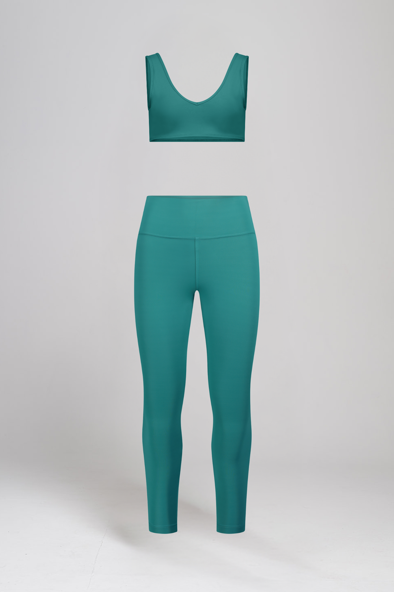 טופ YALUUP.PRO מחשוף וי + טייץ YALUUP.PRO ארוך גבוה - AQUA MARINE