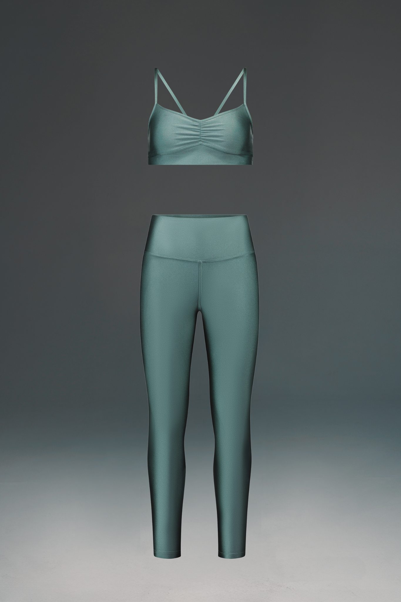 טופ LIRUX כתפיה דקה כיווץ + טייץ LIRUX ארוך גבוה - EMERALD GLOW