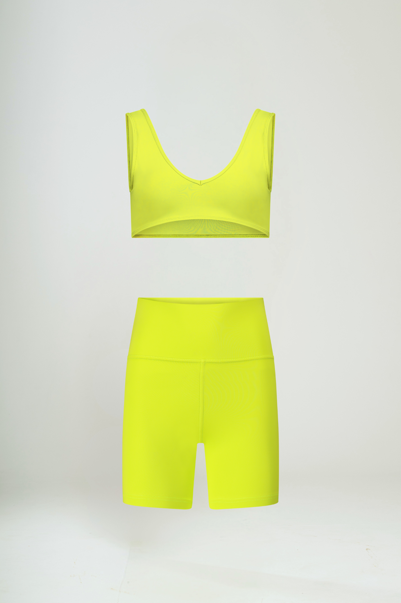 טופ YALUUP.PRO מחשוף וי + טייץ YALUUP.PRO קצר - LIME GREEN