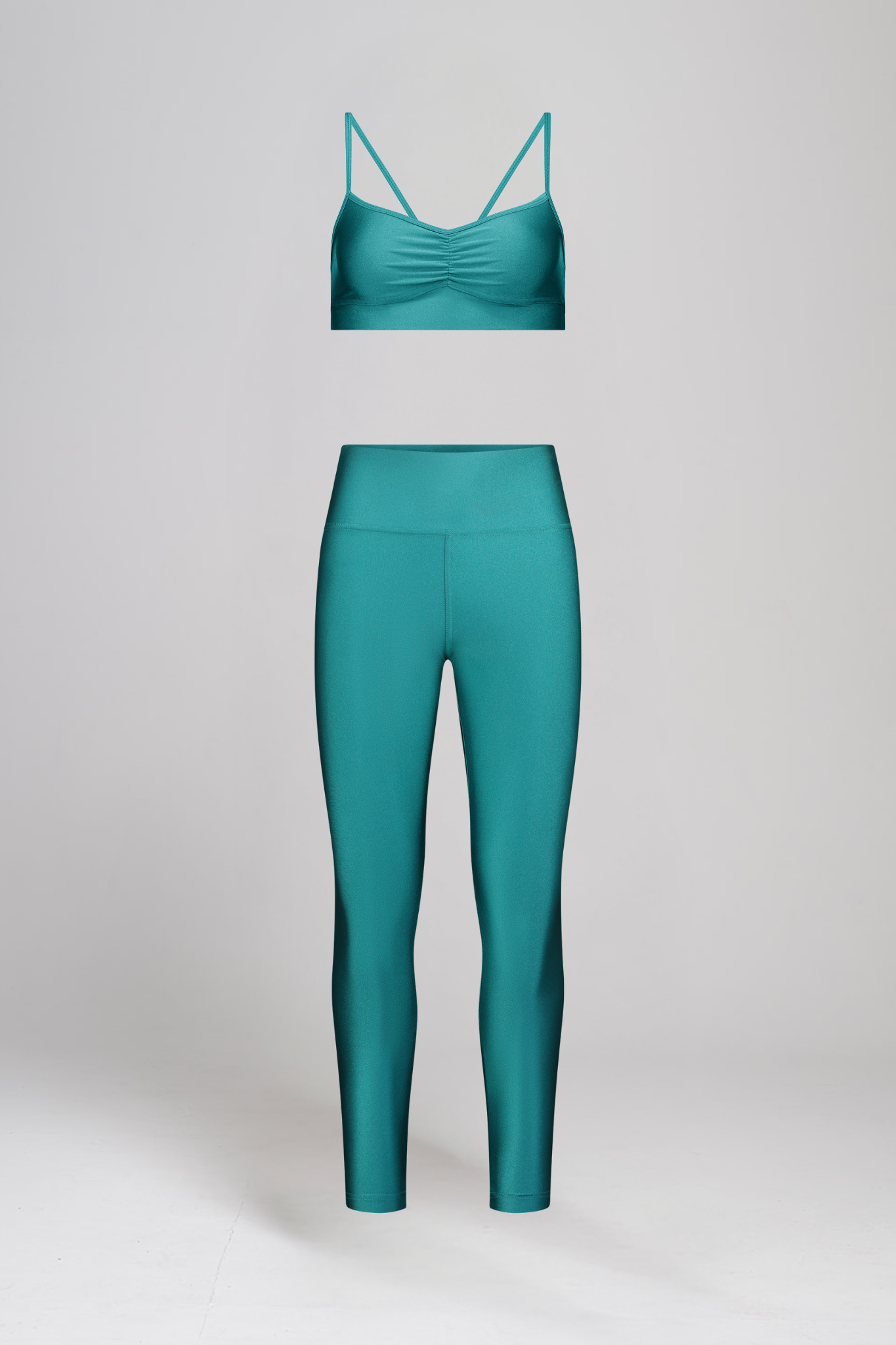 טופ LIRUX כתפיה דקה כיווץ + טייץ LIRUX ארוך גבוה - AQUA MARINE