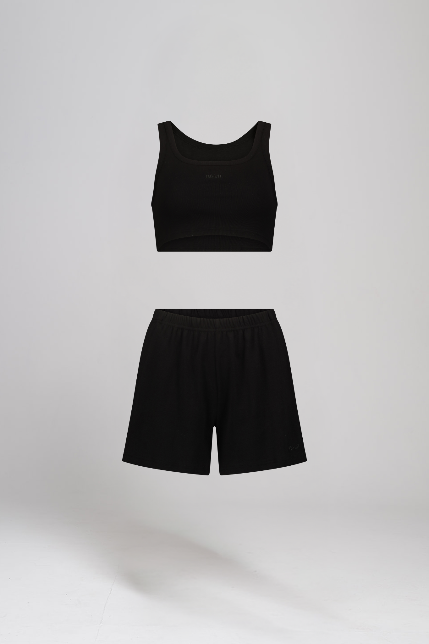גופית RIB קרופ + מכנסי RIB שורט - BLACK