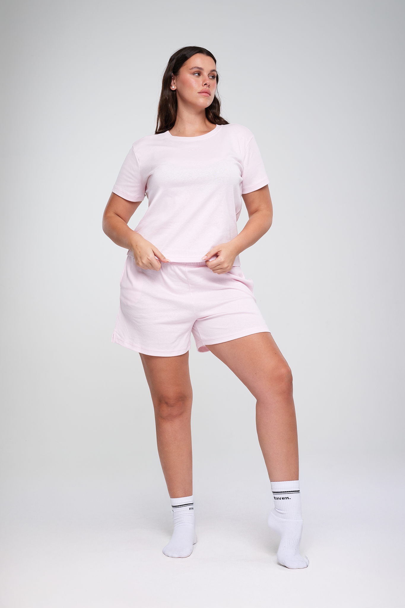 חולצת טי RIB קצרה - SOFT PINK