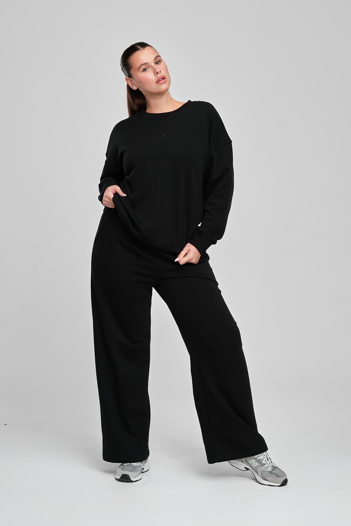 מכנסי COTTON רחבים - MIDNIGHT BLACK