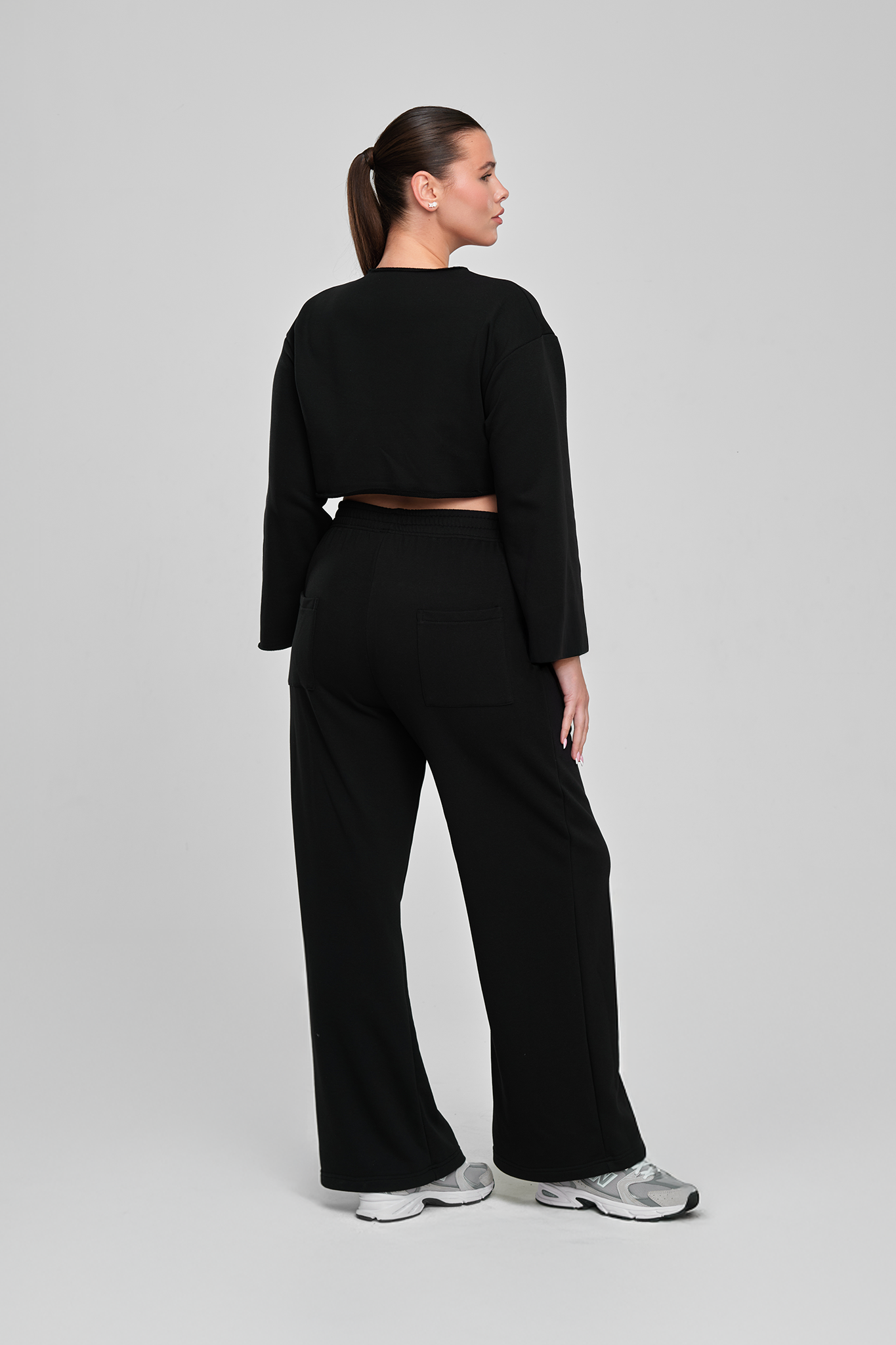 מכנסי COTTON רחבים - MIDNIGHT BLACK