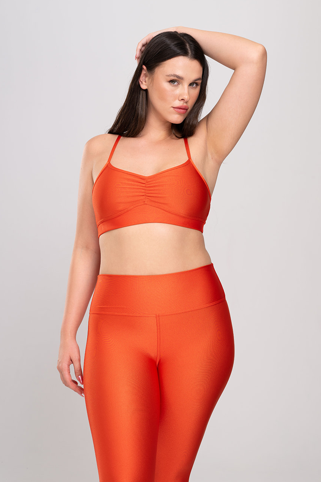 טופ LIRUX כתפיה דקה כיווץ - RED ORANGE