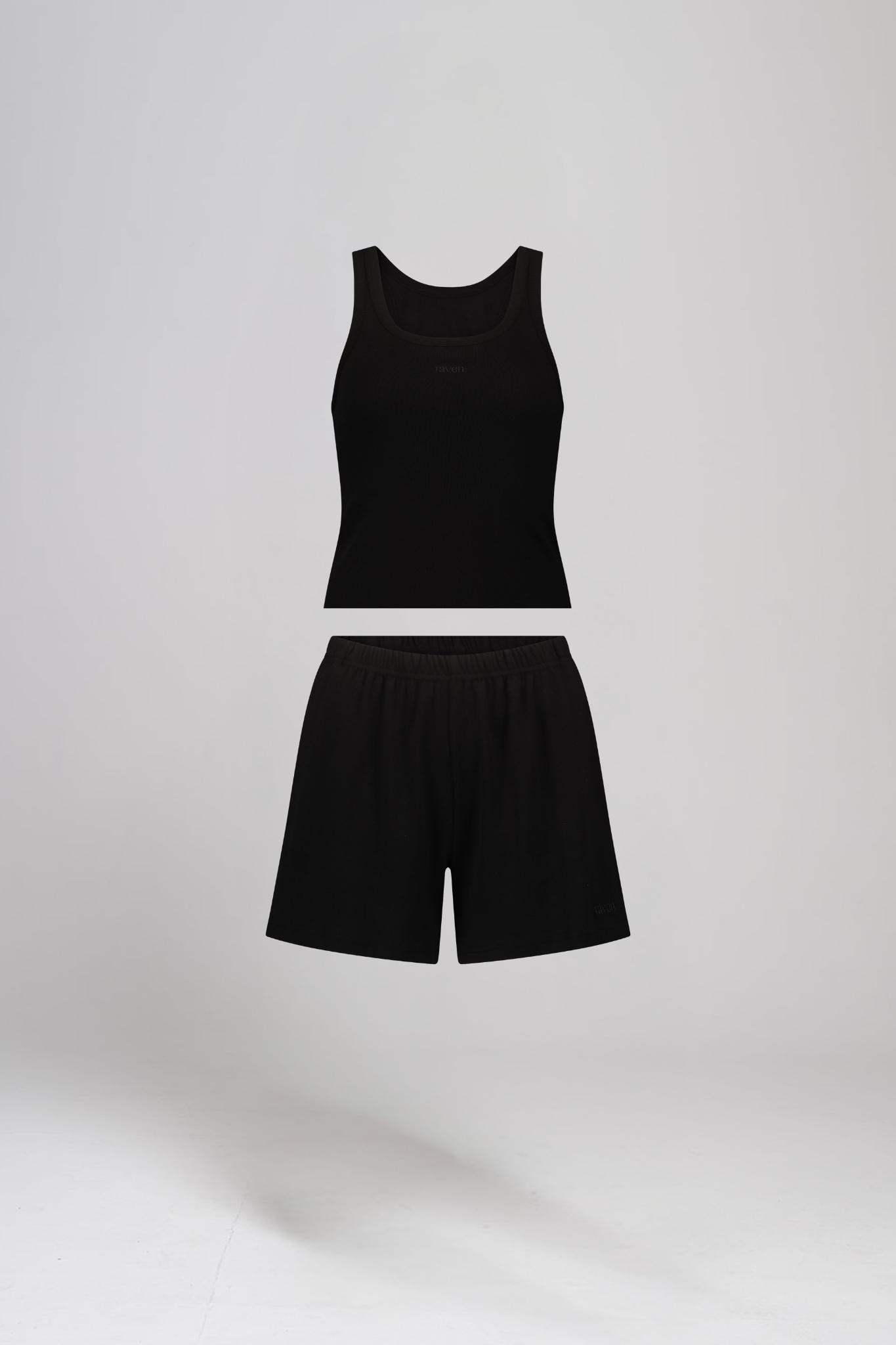 גופית RIB לוגו + מכנסי RIB שורט - BLACK