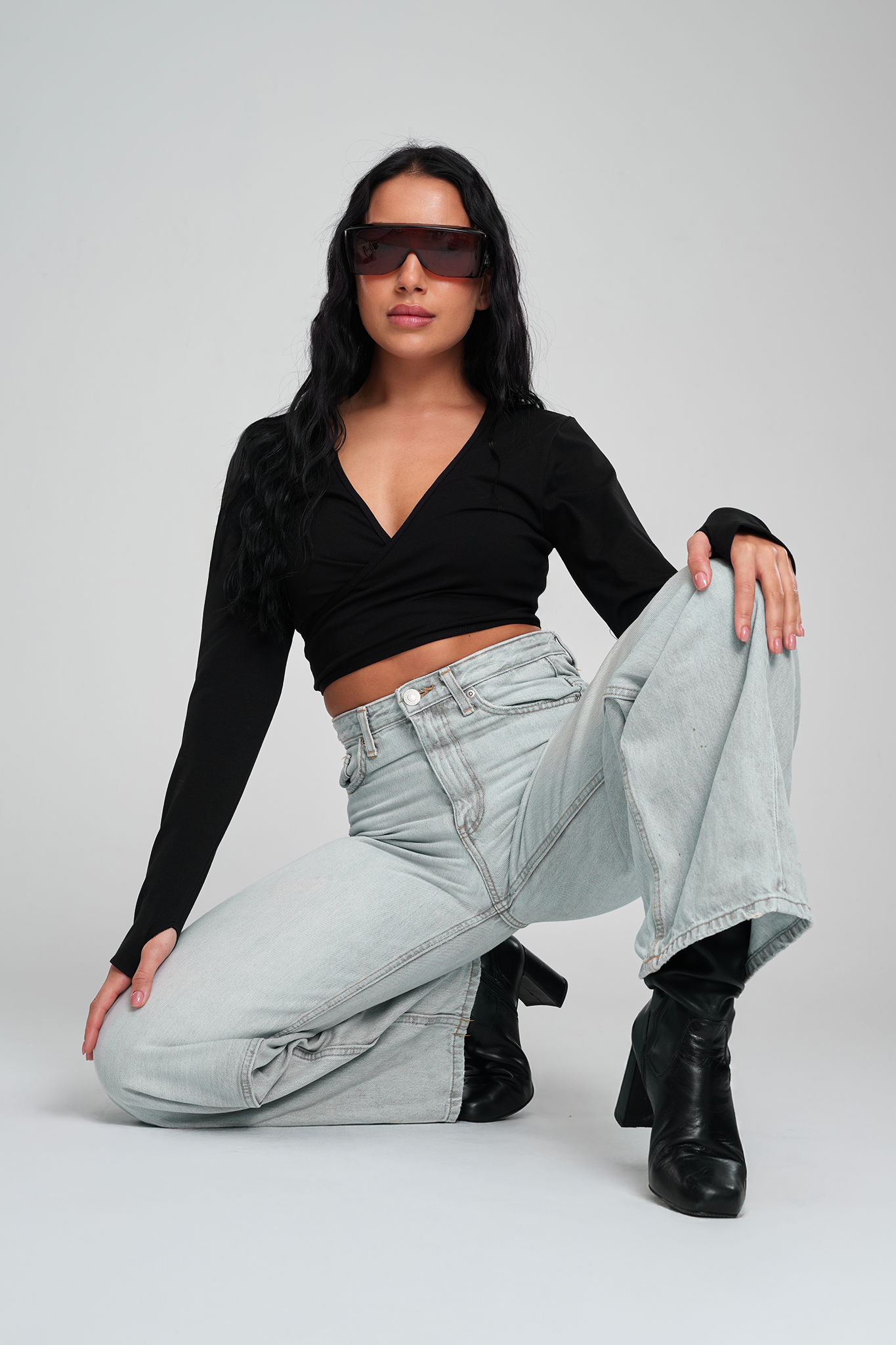 חולצת COTTON מעטפת - BLACK