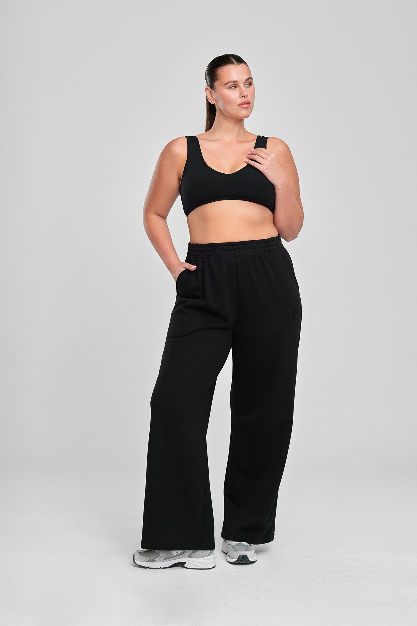 מכנסי COTTON רחבים - MIDNIGHT BLACK