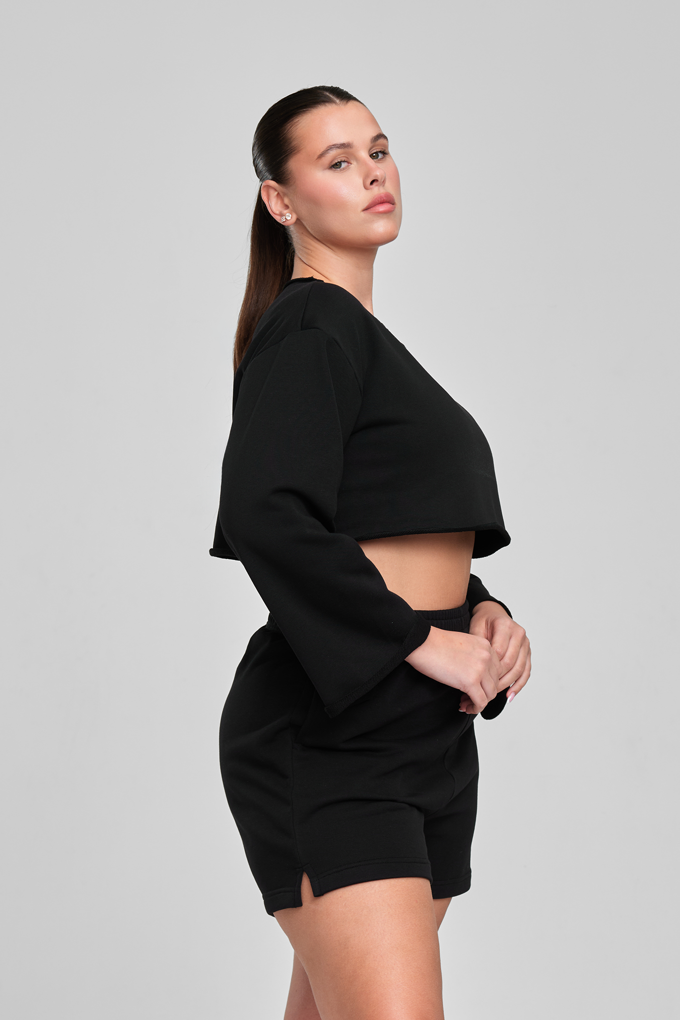 מכנסי COTTON קצרים - MIDNIGHT BLACK