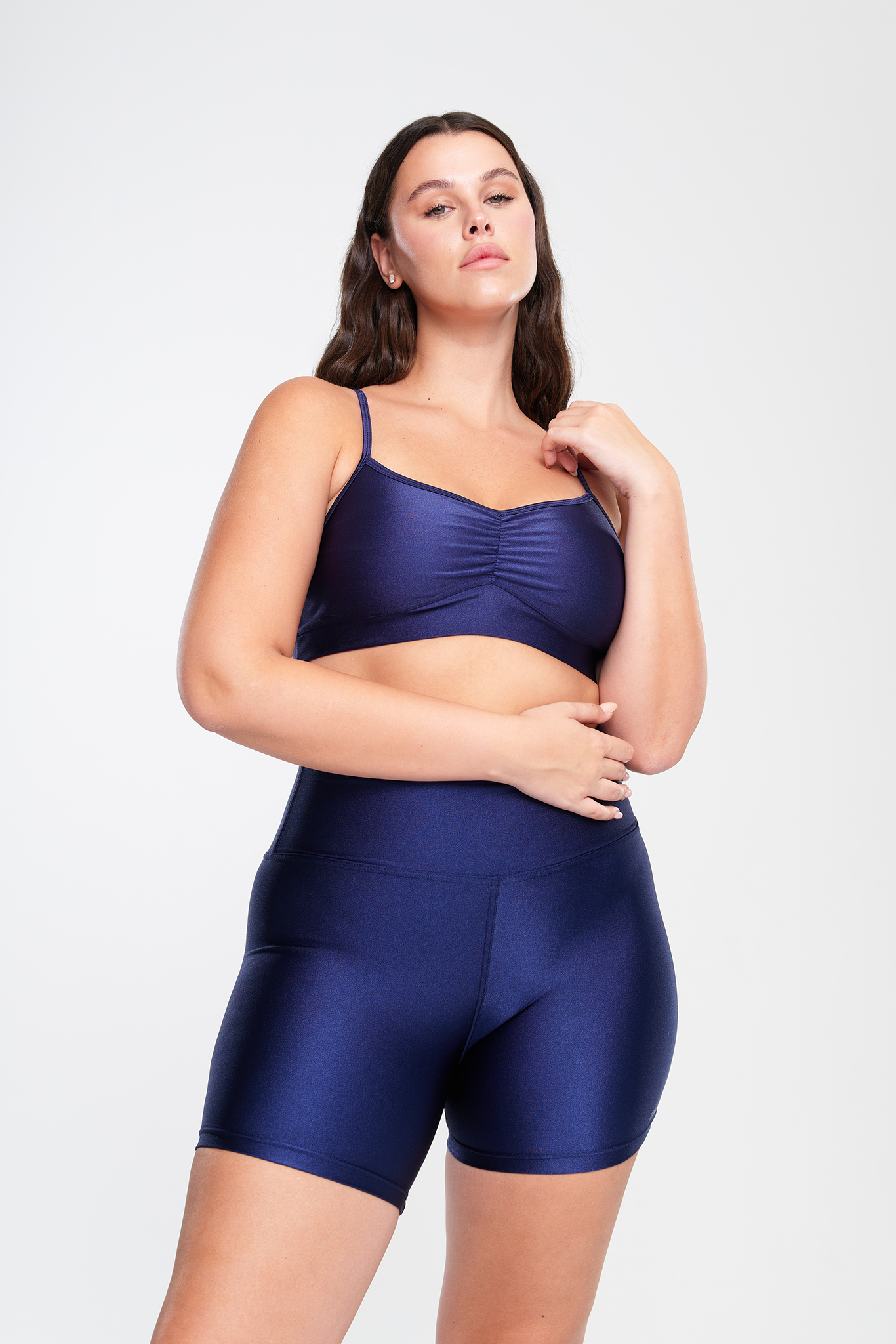 טופ LIRUX כתפיה דקה כיווץ - NAVY BLUE