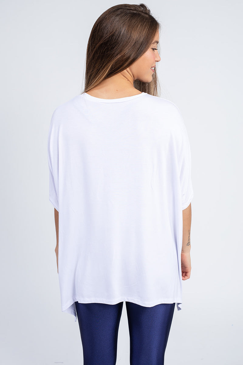 חולצת COTTON VISCOSE אוברסייז ארוכה - לבן